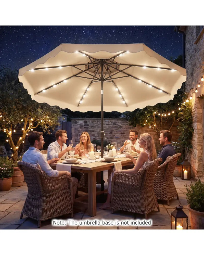 10 FT Solar LED Patio Umbrella for Deck and Pool-Beige - Beige - Outdoor Umbrellas