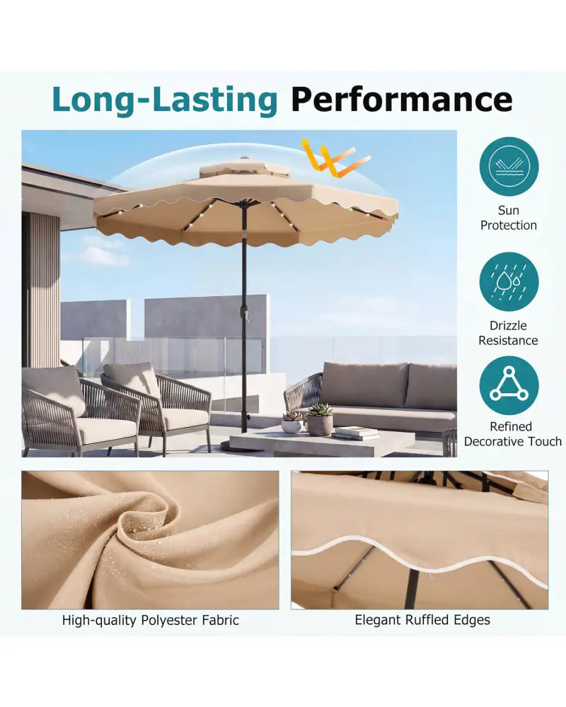 10 FT Solar LED Patio Umbrella for Deck and Pool-Beige - Beige - Outdoor Umbrellas