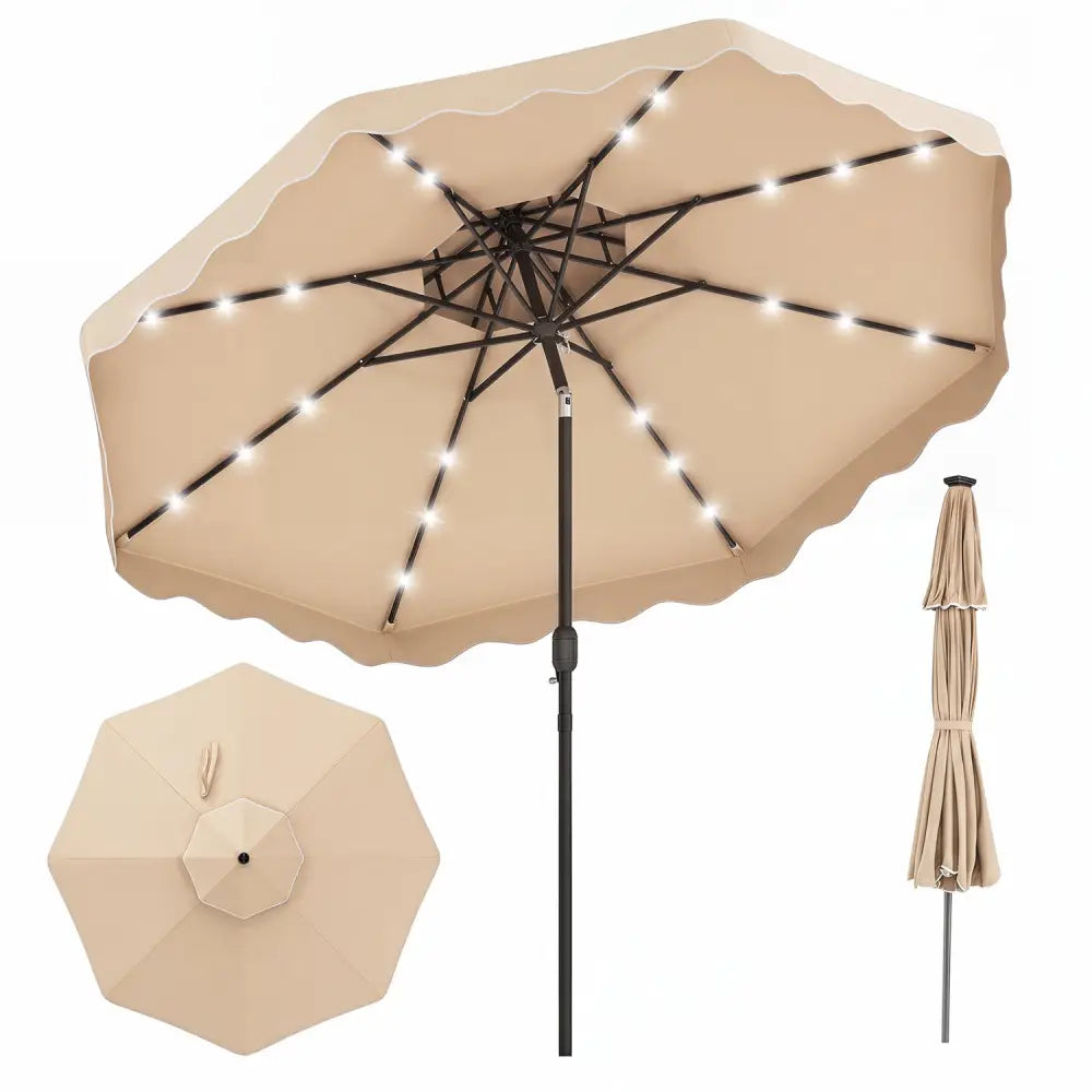 10 FT Solar LED Patio Umbrella for Deck and Pool-Beige - Beige - Outdoor Umbrellas