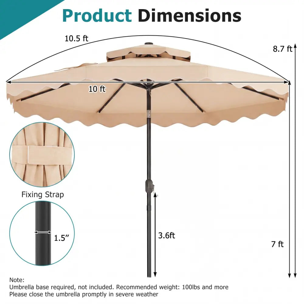 10 FT Solar LED Patio Umbrella for Deck and Pool-Beige - Beige - Outdoor Umbrellas