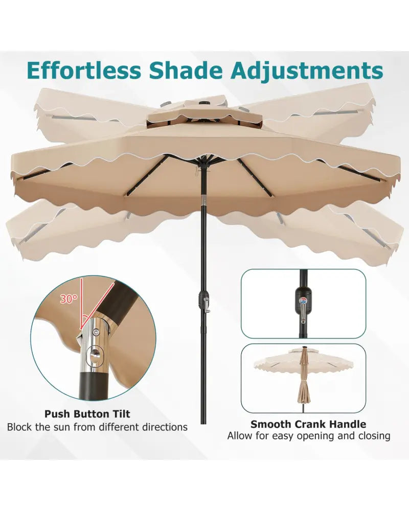 10 FT Solar LED Patio Umbrella for Deck and Pool-Beige - Beige - Outdoor Umbrellas