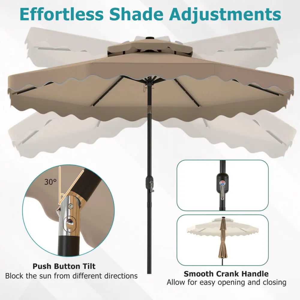 10 FT Solar LED Patio Umbrella for Deck and Pool-Brown - Brown - Outdoor Umbrellas
