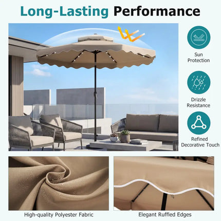 10 FT Solar LED Patio Umbrella for Deck and Pool-Brown - Brown - Outdoor Umbrellas