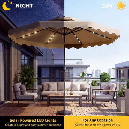 10 FT Solar LED Patio Umbrella for Deck and Pool-Brown - Brown - Outdoor Umbrellas