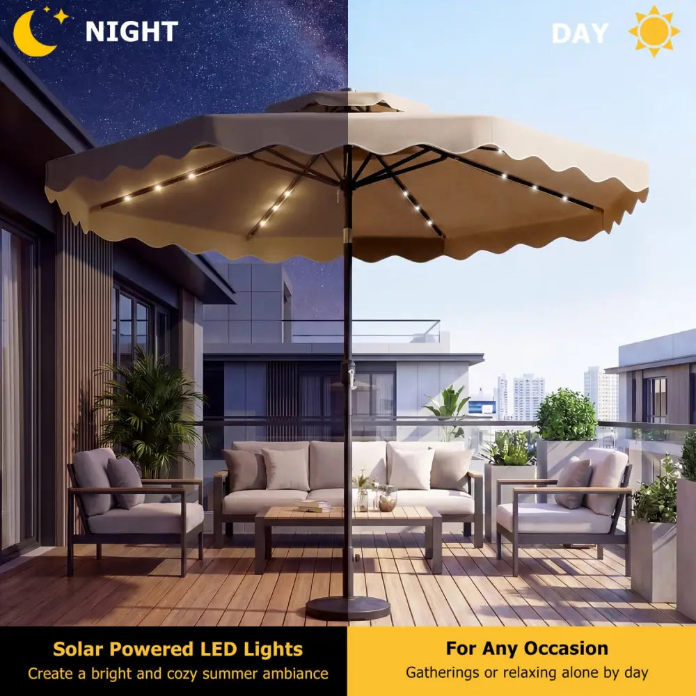 10 FT Solar LED Patio Umbrella for Deck and Pool-Brown - Brown - Outdoor Umbrellas