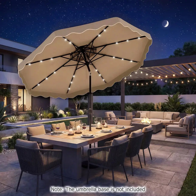 10 FT Solar LED Patio Umbrella for Deck and Pool-Brown - Brown - Outdoor Umbrellas