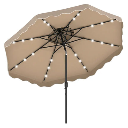 10 FT Solar LED Patio Umbrella for Deck and Pool-Brown - Brown - Outdoor Umbrellas