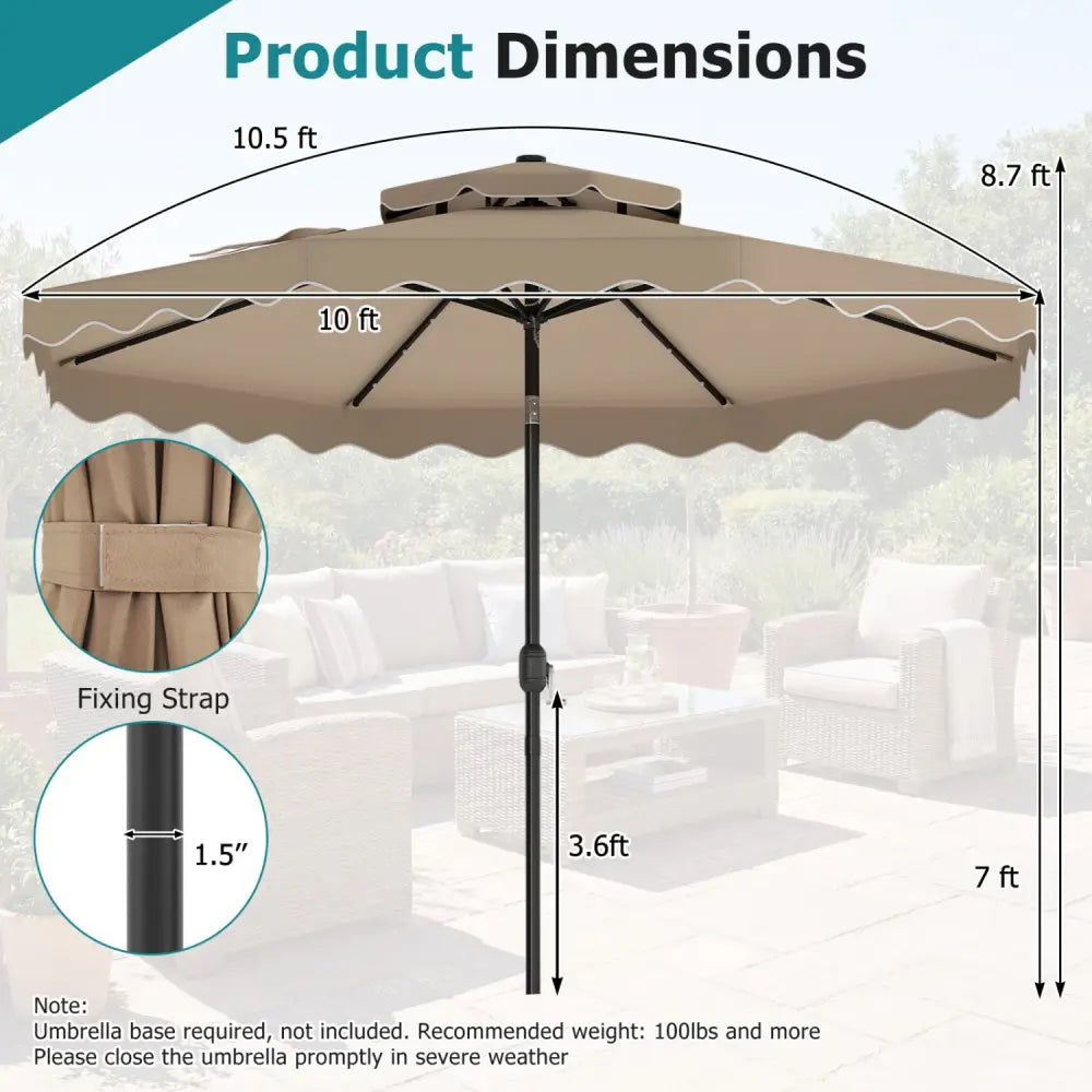10 FT Solar LED Patio Umbrella for Deck and Pool-Brown - Brown - Outdoor Umbrellas