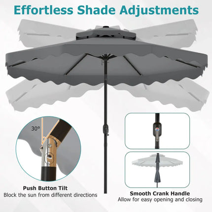 10 FT Solar LED Patio Umbrella for Deck and Pool-Gray - Gray - Outdoor Umbrellas