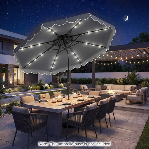 10 FT Solar LED Patio Umbrella for Deck and Pool-Gray - Gray - Outdoor Umbrellas