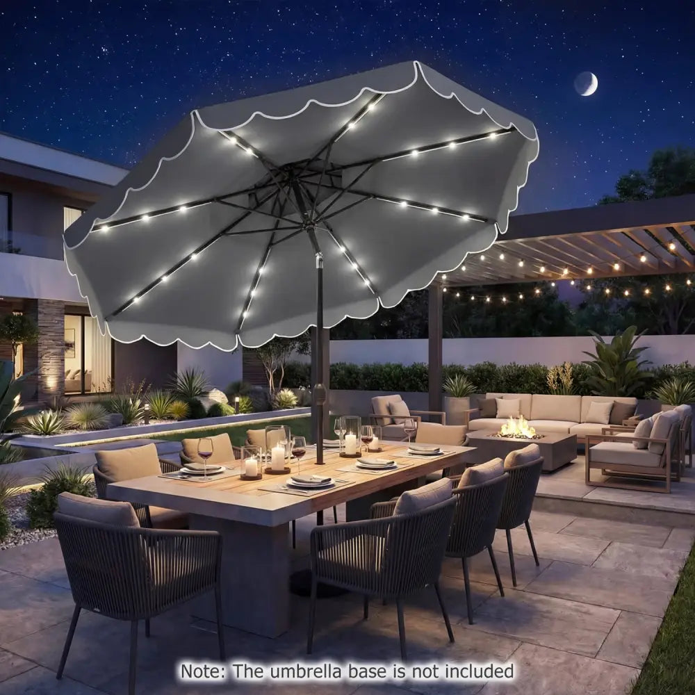 10 FT Solar LED Patio Umbrella for Deck and Pool-Gray - Gray - Outdoor Umbrellas