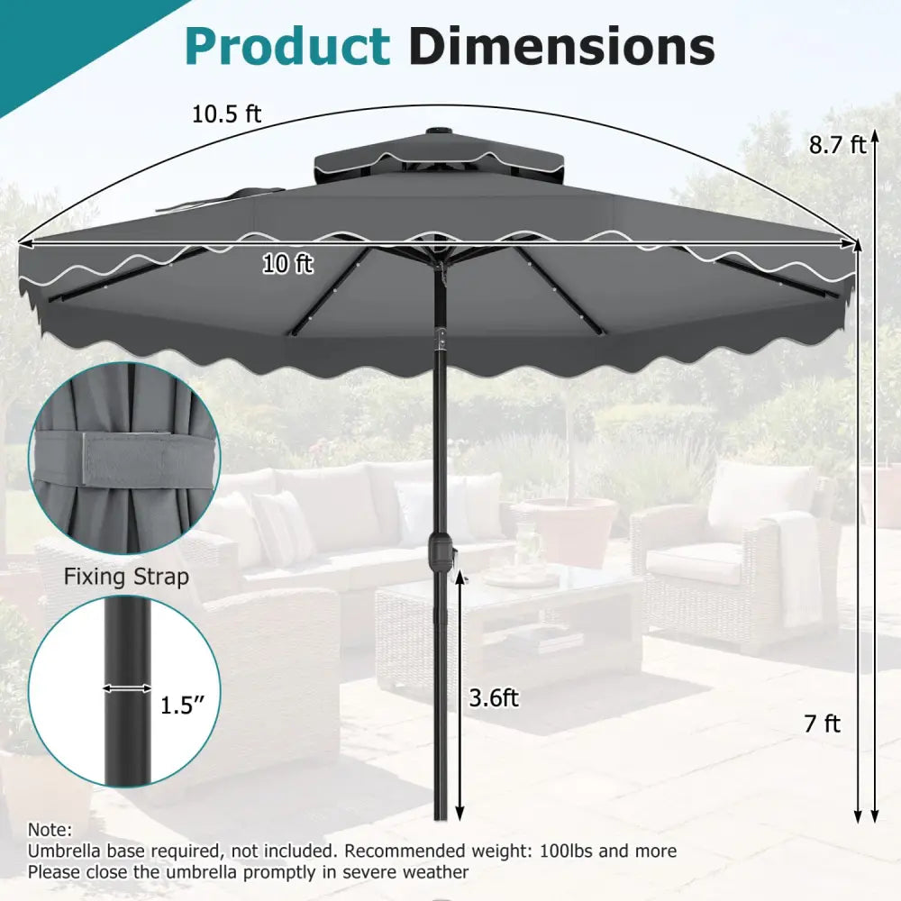 10 FT Solar LED Patio Umbrella for Deck and Pool-Gray - Gray - Outdoor Umbrellas