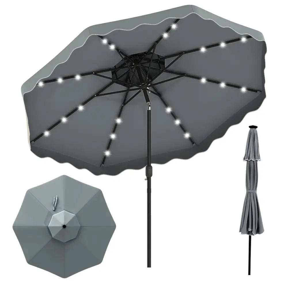 10 FT Solar LED Patio Umbrella for Deck and Pool-Gray - Gray - Outdoor Umbrellas