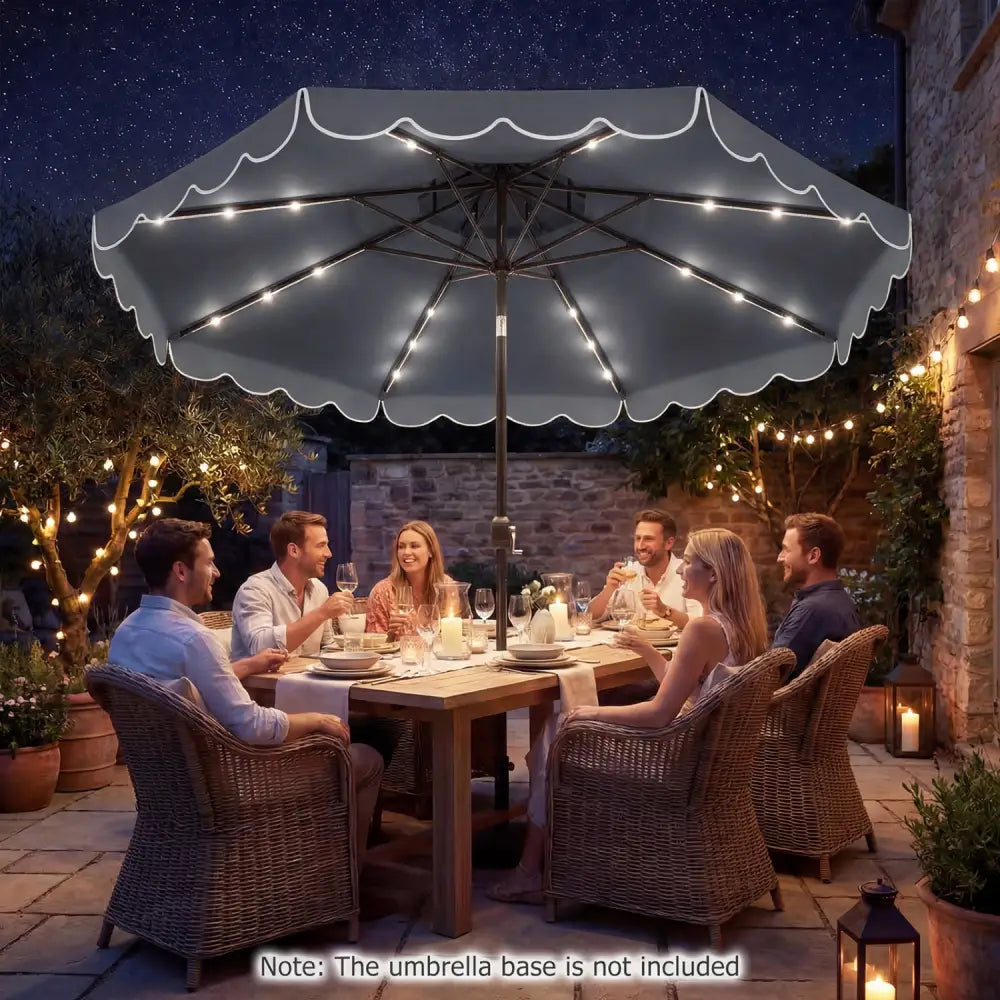 10 FT Solar LED Patio Umbrella for Deck and Pool-Gray - Gray - Outdoor Umbrellas
