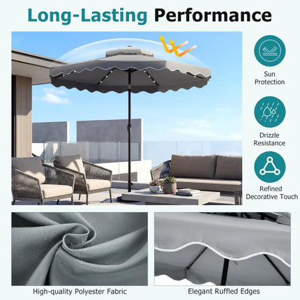 10 FT Solar LED Patio Umbrella for Deck and Pool-Gray - Gray - Outdoor Umbrellas