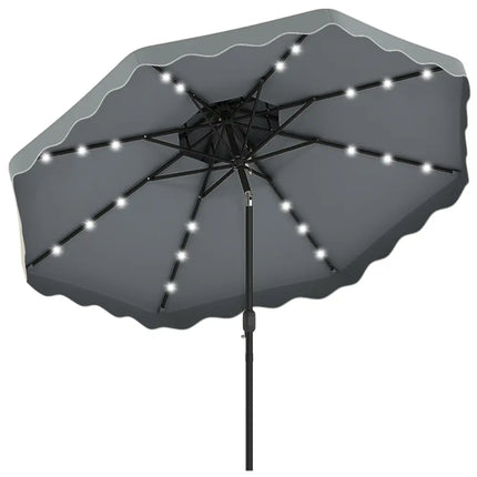10 FT Solar LED Patio Umbrella for Deck and Pool-Gray - Gray - Outdoor Umbrellas