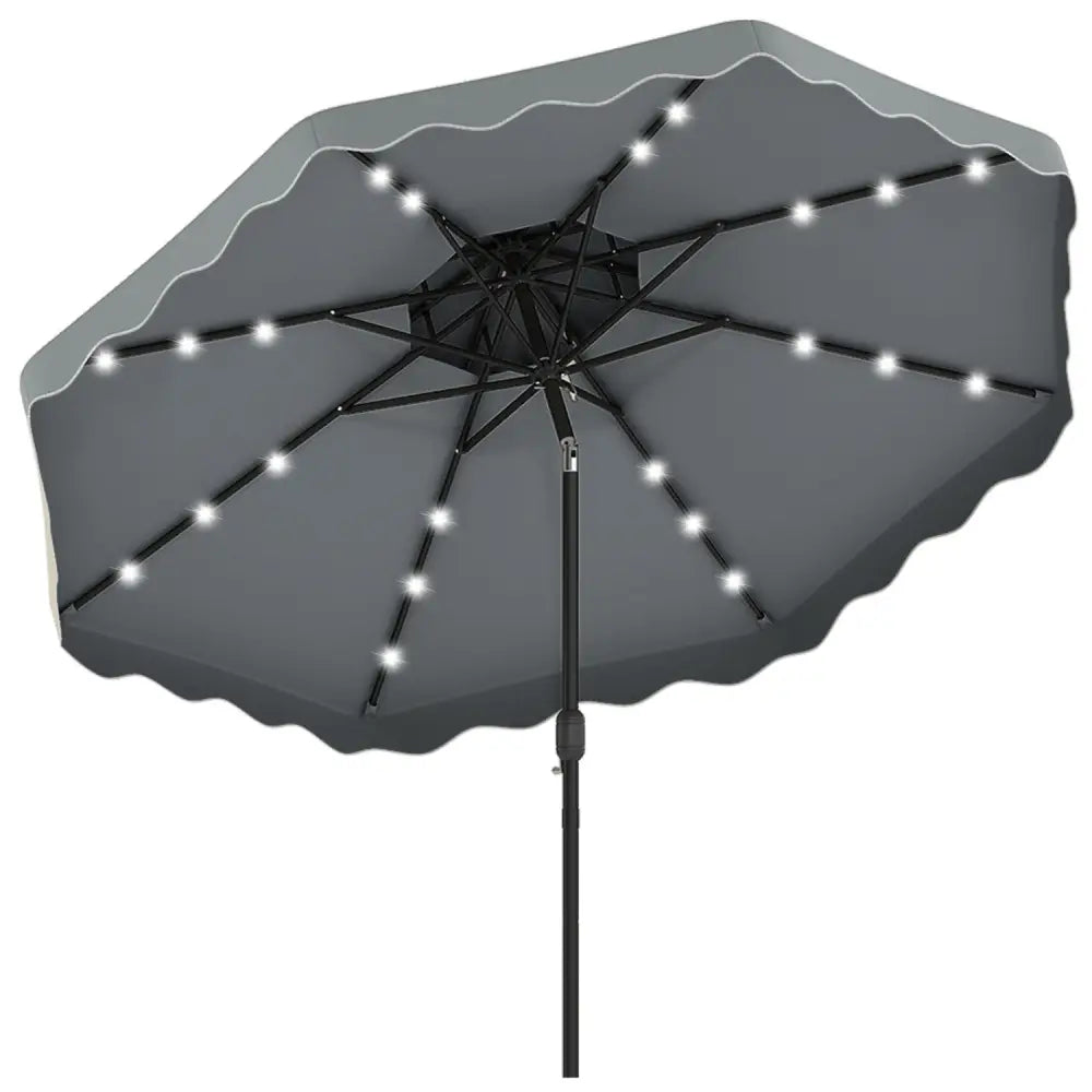 10 FT Solar LED Patio Umbrella for Deck and Pool-Gray - Gray - Outdoor Umbrellas