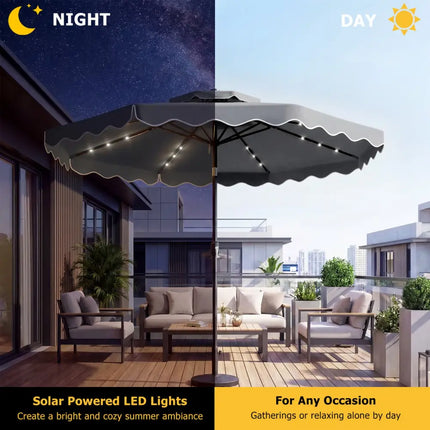10 FT Solar LED Patio Umbrella for Deck and Pool-Gray - Gray - Outdoor Umbrellas