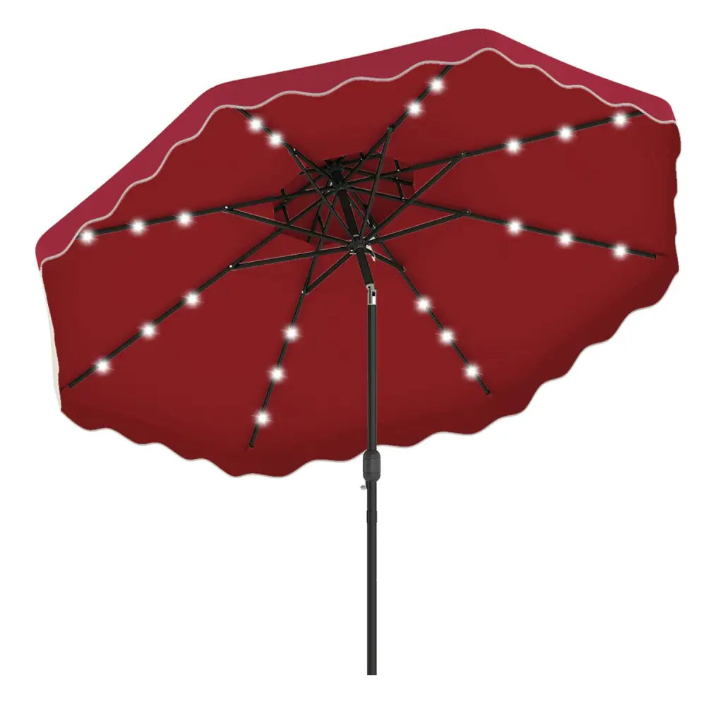 10 FT Solar LED Patio Umbrella for Deck and Pool-Red - Red - Outdoor Umbrellas