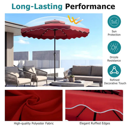 10 FT Solar LED Patio Umbrella for Deck and Pool-Red - Red - Outdoor Umbrellas