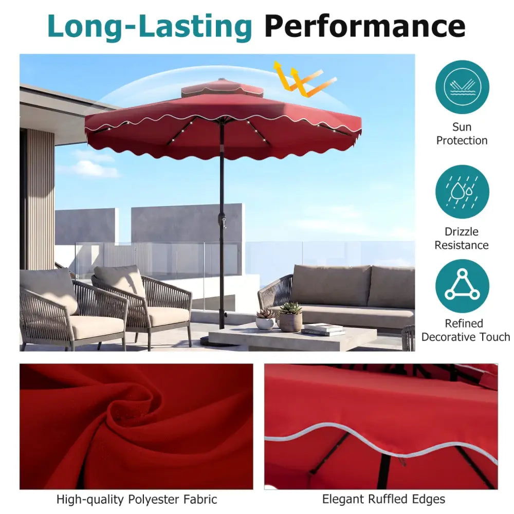 10 FT Solar LED Patio Umbrella for Deck and Pool-Red - Red - Outdoor Umbrellas