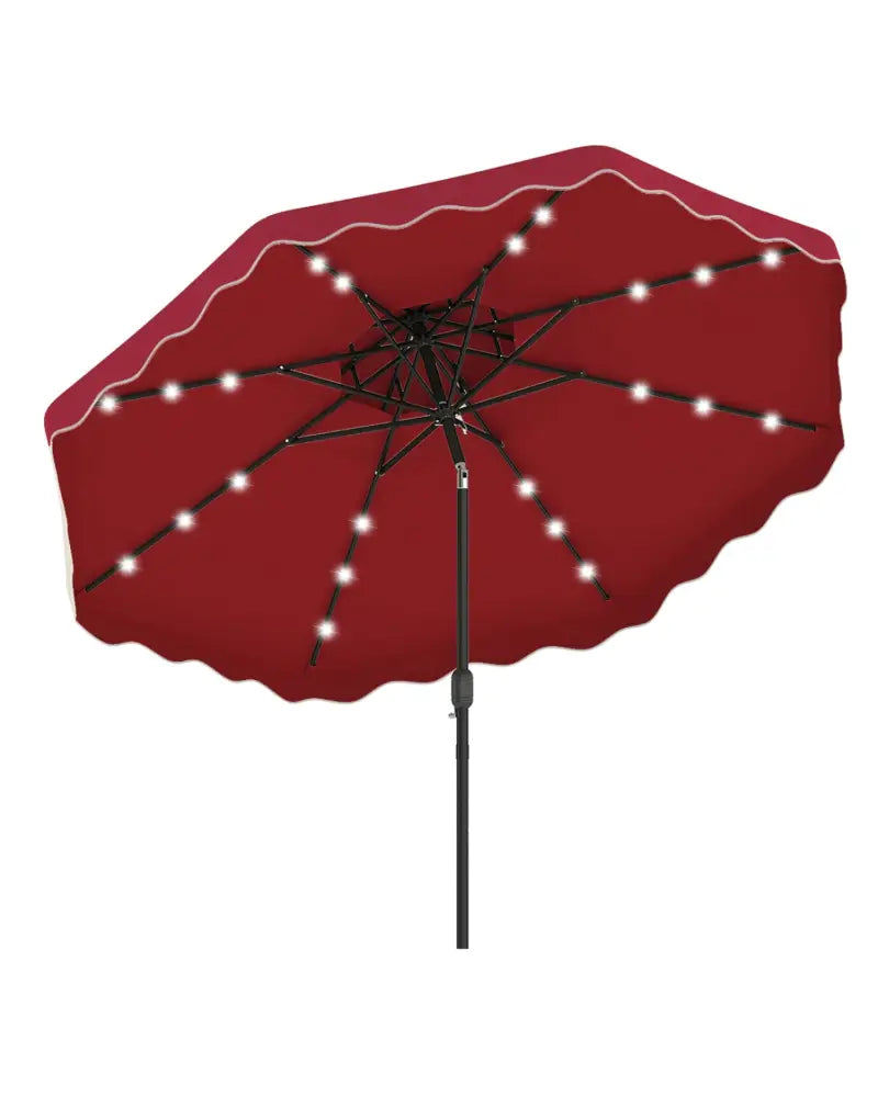 10 FT Solar LED Patio Umbrella for Deck and Pool-Red - Red - Outdoor Umbrellas