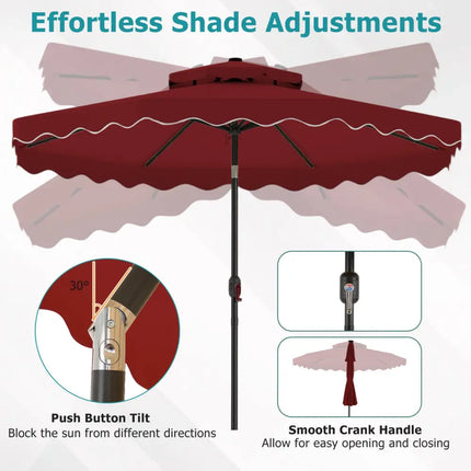 10 FT Solar LED Patio Umbrella for Deck and Pool-Red - Red - Outdoor Umbrellas