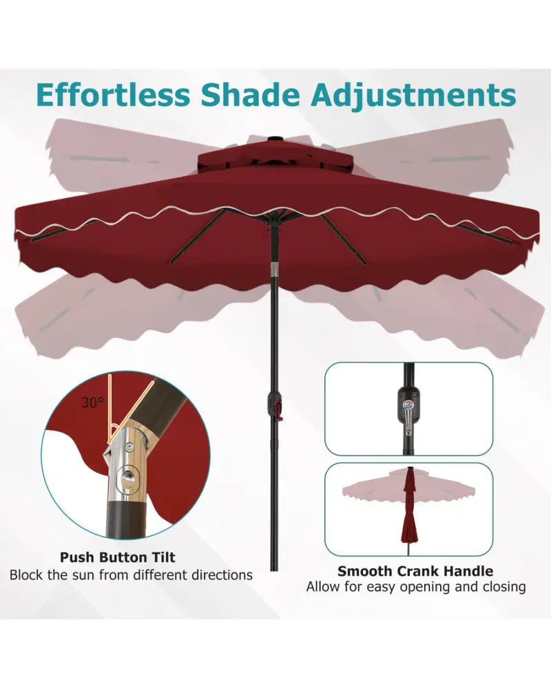 10 FT Solar LED Patio Umbrella for Deck and Pool-Red - Red - Outdoor Umbrellas