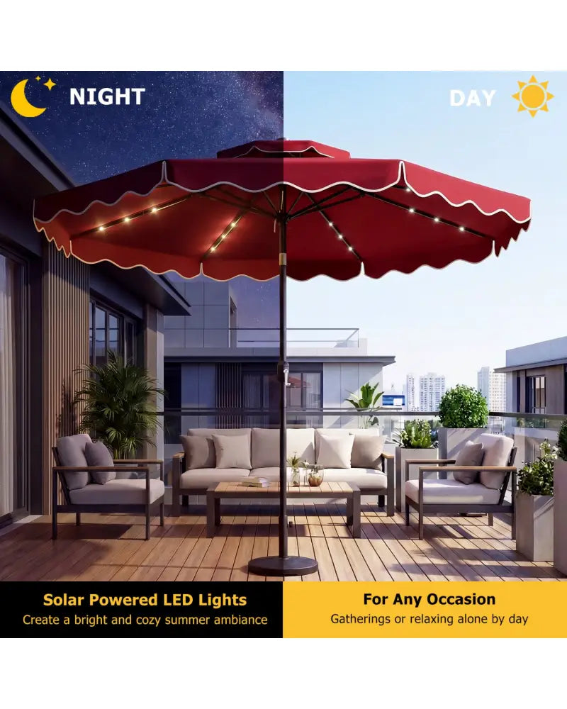 10 FT Solar LED Patio Umbrella for Deck and Pool-Red - Red - Outdoor Umbrellas