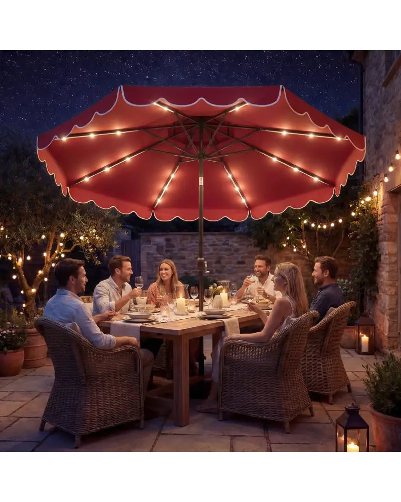 10 FT Solar LED Patio Umbrella for Deck and Pool-Red - Red - Outdoor Umbrellas
