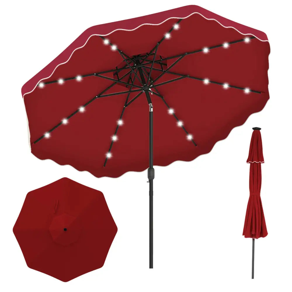 10 FT Solar LED Patio Umbrella for Deck and Pool-Red - Red - Outdoor Umbrellas