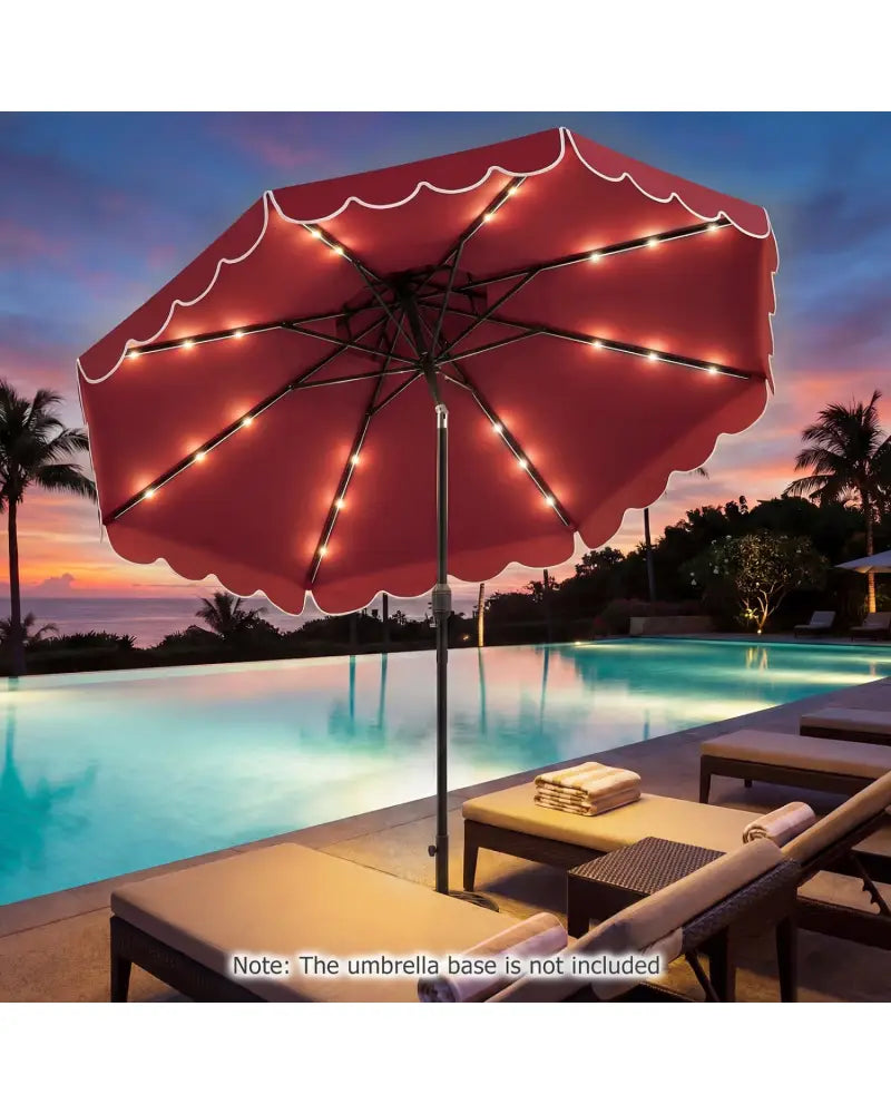 10 FT Solar LED Patio Umbrella for Deck and Pool-Red - Red - Outdoor Umbrellas