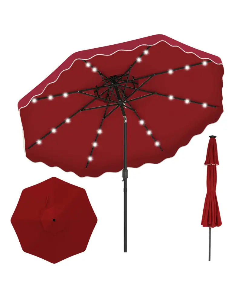 10 FT Solar LED Patio Umbrella for Deck and Pool-Red - Red - Outdoor Umbrellas