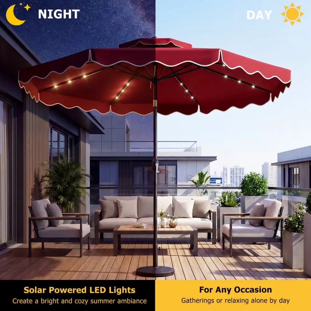 10 FT Solar LED Patio Umbrella for Deck and Pool-Red - Red - Outdoor Umbrellas