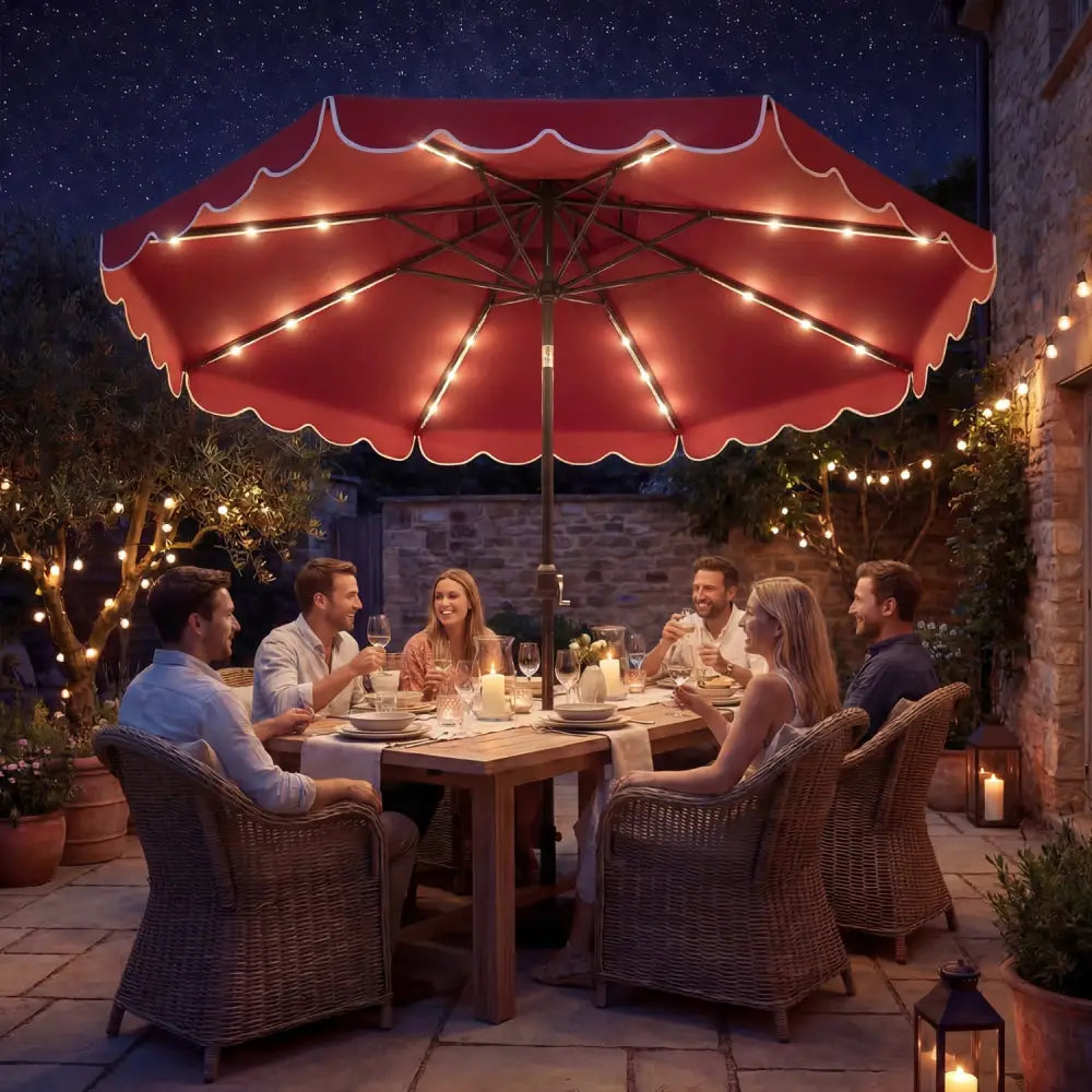 10 FT Solar LED Patio Umbrella for Deck and Pool-Red - Red - Outdoor Umbrellas