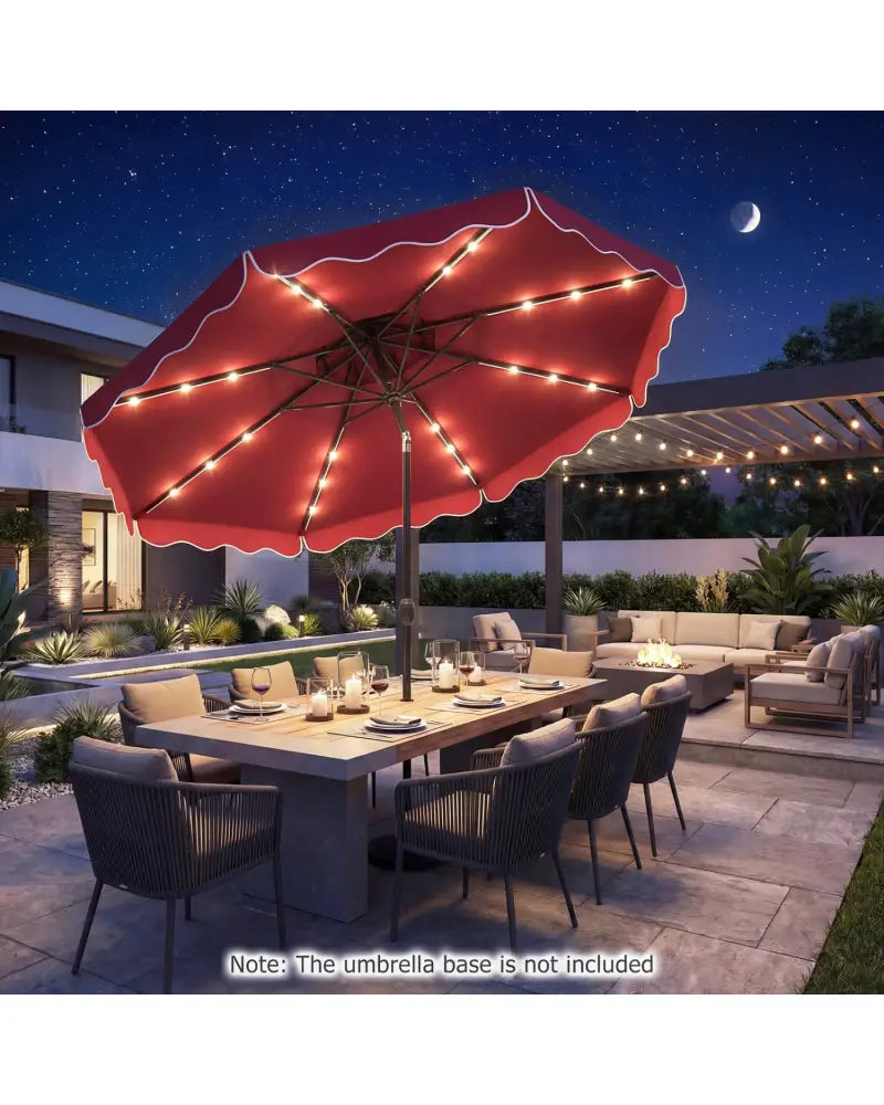 10 FT Solar LED Patio Umbrella for Deck and Pool-Red - Red - Outdoor Umbrellas