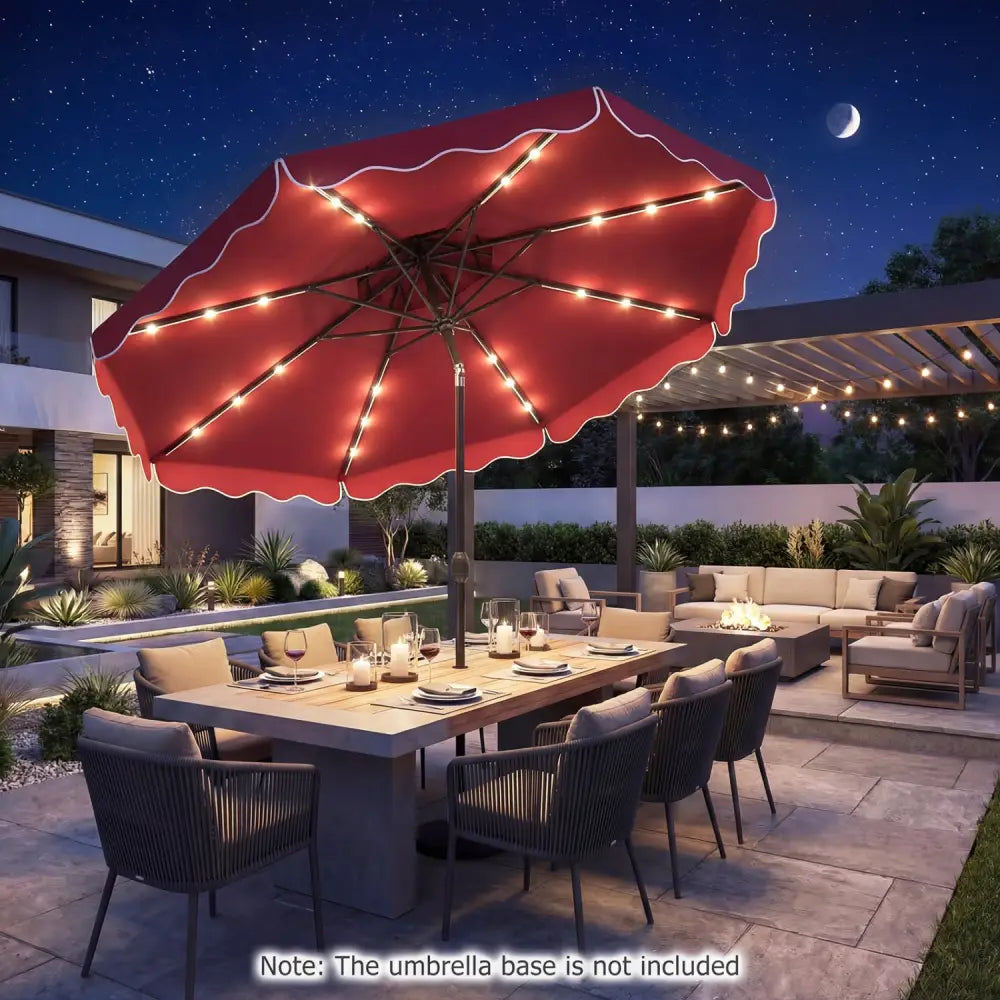 10 FT Solar LED Patio Umbrella for Deck and Pool-Red - Red - Outdoor Umbrellas