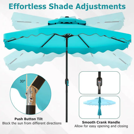 10 FT Solar LED Patio Umbrella for Deck and Pool-Turquoise - Turquoise - Outdoor Umbrellas
