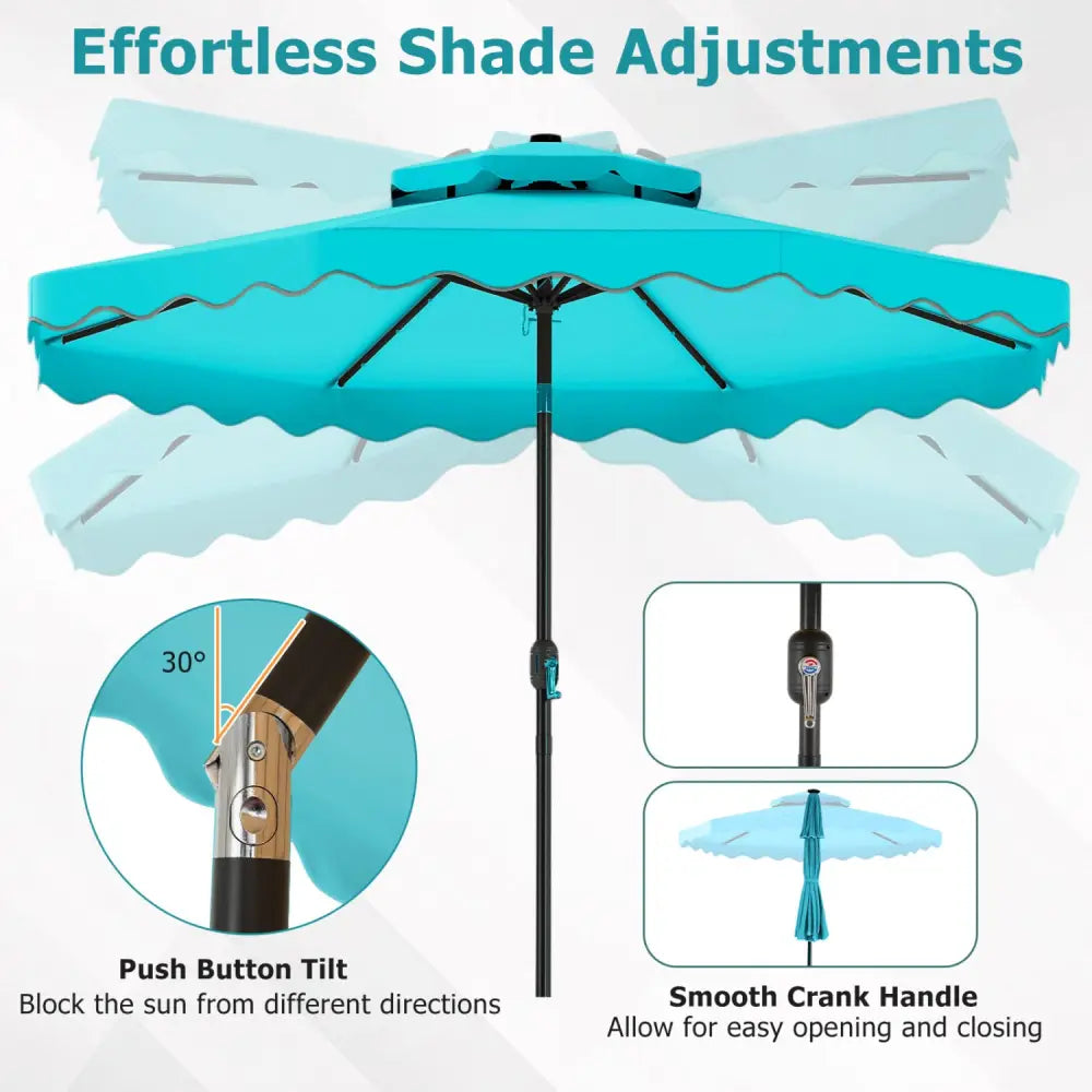10 FT Solar LED Patio Umbrella for Deck and Pool-Turquoise - Turquoise - Outdoor Umbrellas