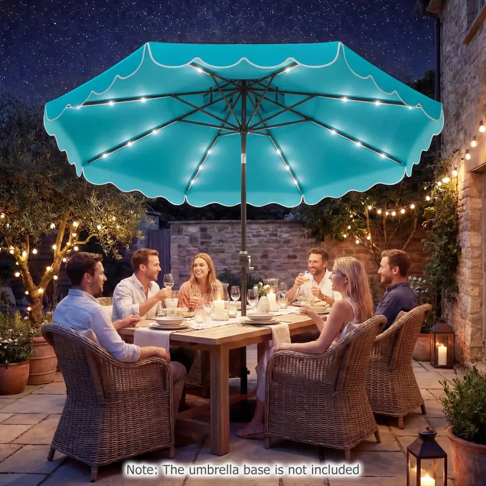 10 FT Solar LED Patio Umbrella for Deck and Pool-Turquoise - Turquoise - Outdoor Umbrellas
