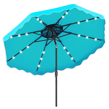 10 FT Solar LED Patio Umbrella for Deck and Pool-Turquoise - Turquoise - Outdoor Umbrellas