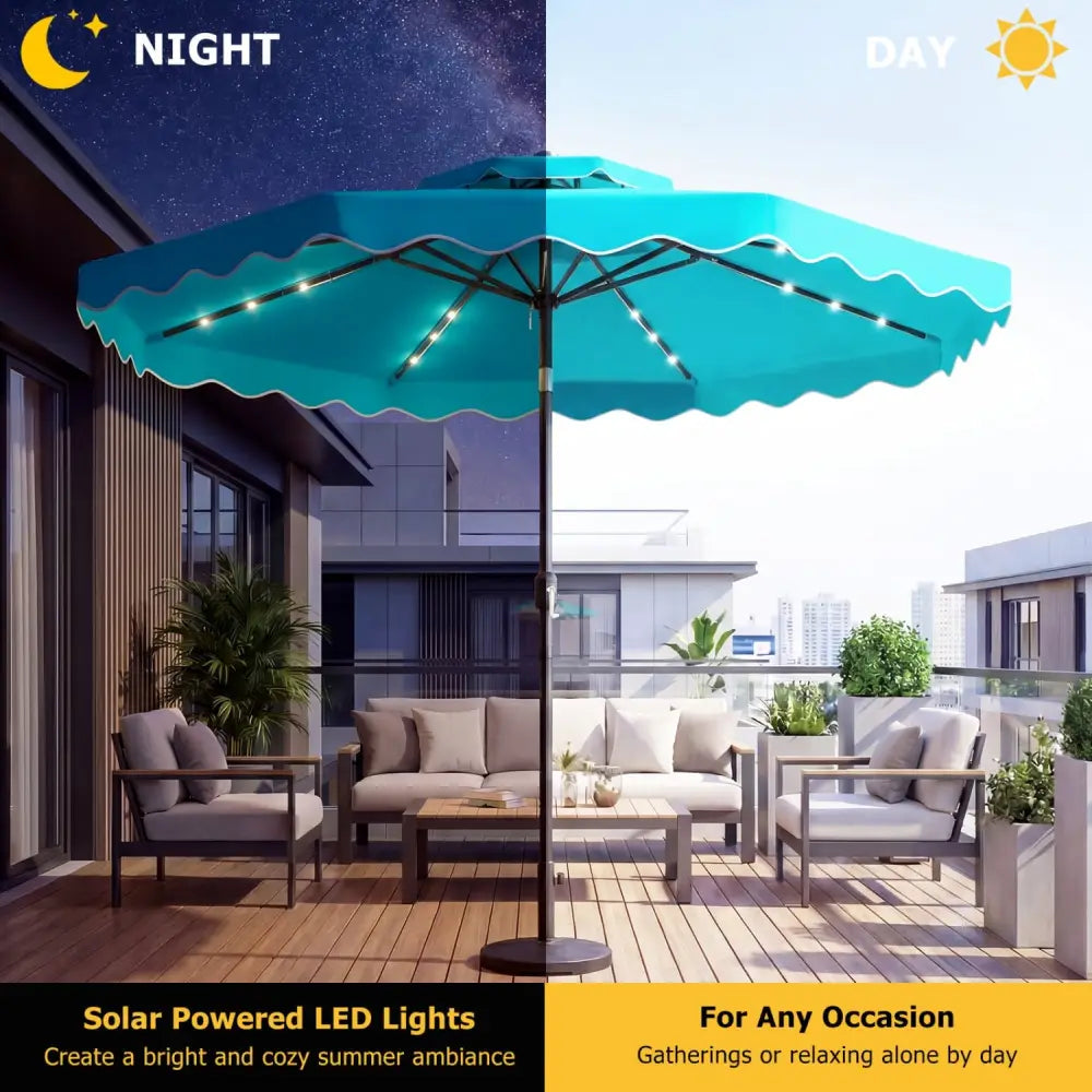 10 FT Solar LED Patio Umbrella for Deck and Pool-Turquoise - Turquoise - Outdoor Umbrellas