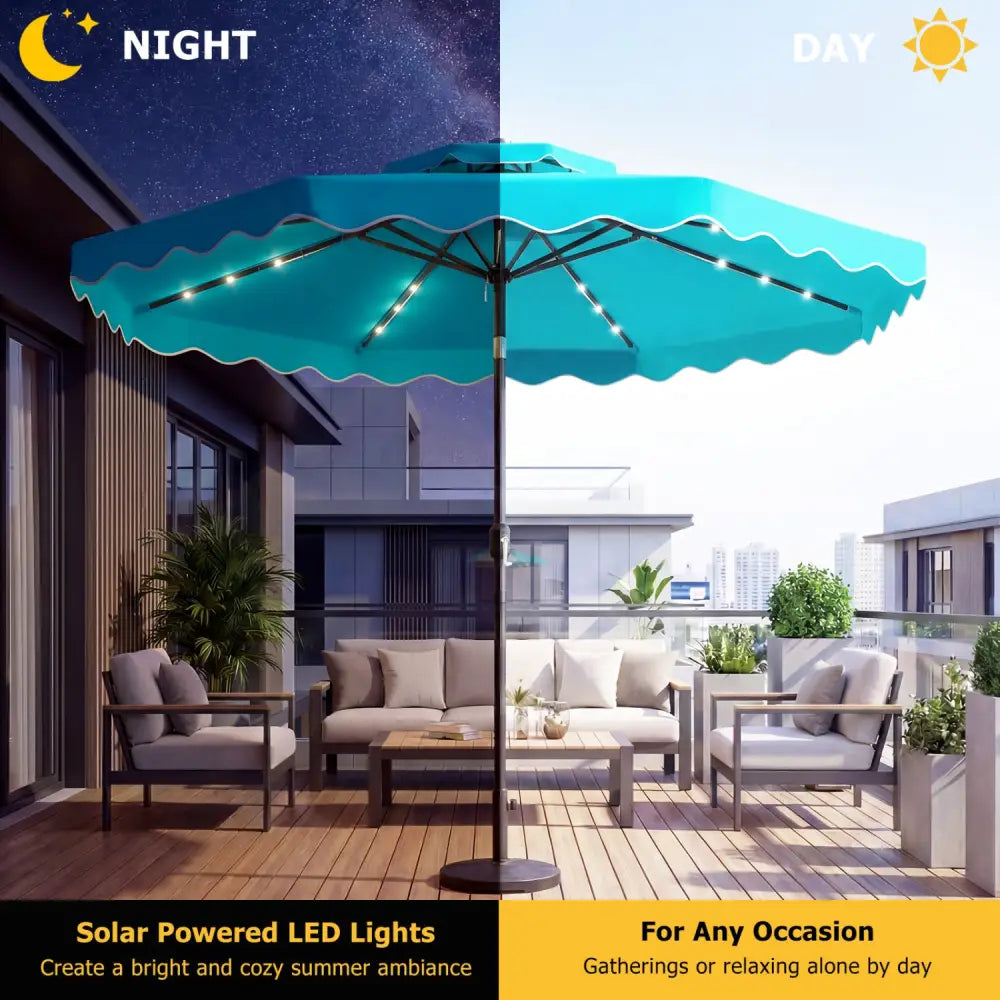 10 FT Solar LED Patio Umbrella for Deck and Pool-Turquoise - Turquoise - Outdoor Umbrellas