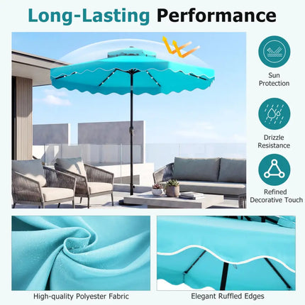 10 FT Solar LED Patio Umbrella for Deck and Pool-Turquoise - Turquoise - Outdoor Umbrellas