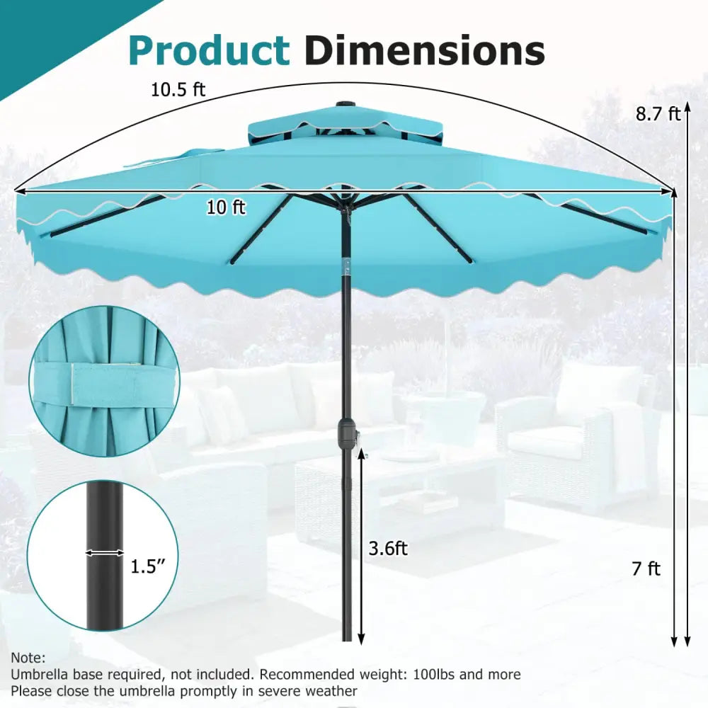 10 FT Solar LED Patio Umbrella for Deck and Pool-Turquoise - Turquoise - Outdoor Umbrellas