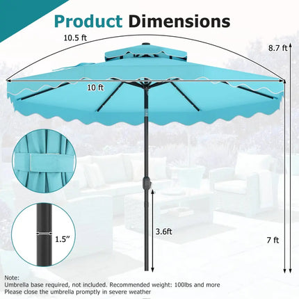 10 FT Solar LED Patio Umbrella for Deck and Pool-Turquoise - Turquoise - Outdoor Umbrellas