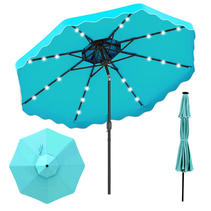 10 FT Solar LED Patio Umbrella for Deck and Pool-Turquoise - Turquoise - Outdoor Umbrellas