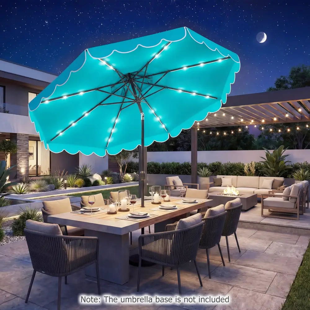 10 FT Solar LED Patio Umbrella for Deck and Pool-Turquoise - Turquoise - Outdoor Umbrellas