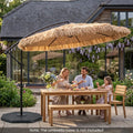 10 FT Solar Thatched Cantilever Umbrella with 12 Modes and Crank Lift-Brown - Brown - Outdoor Umbrellas