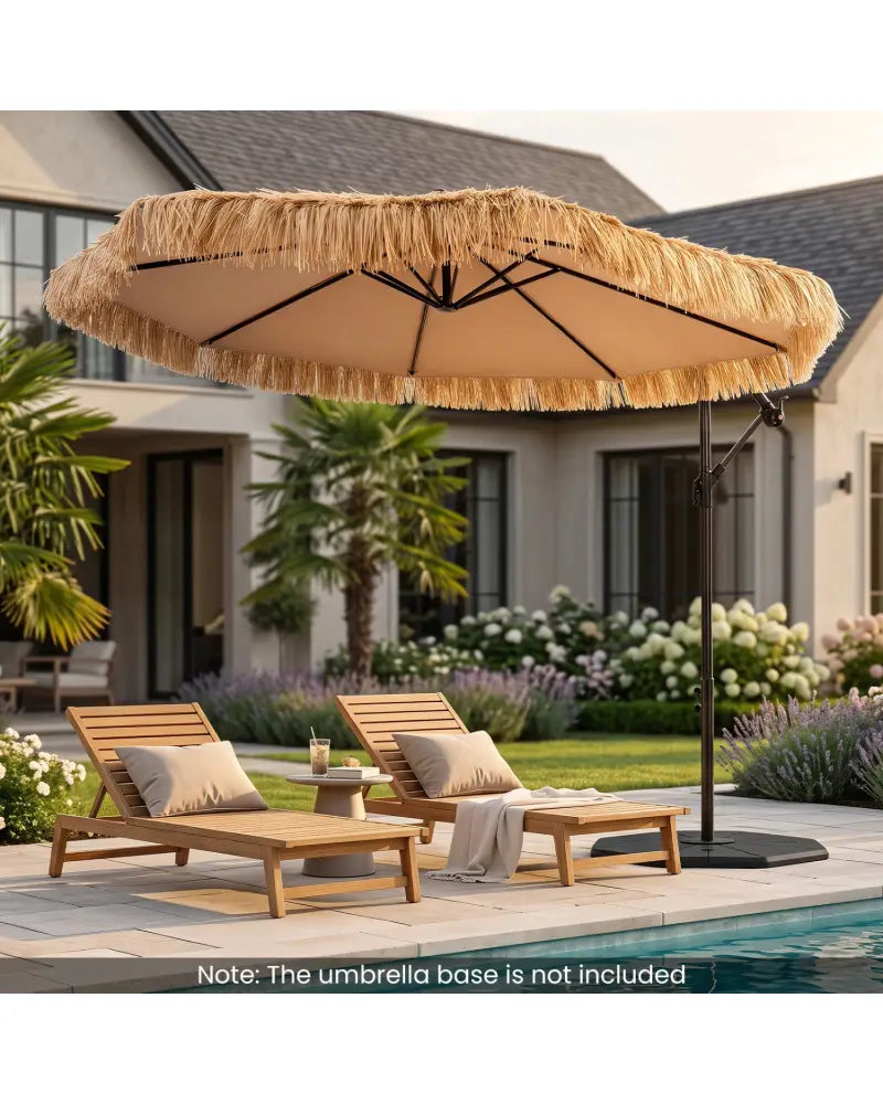 10 FT Solar Thatched Cantilever Umbrella with 12 Modes and Crank Lift-Brown - Brown - Outdoor Umbrellas